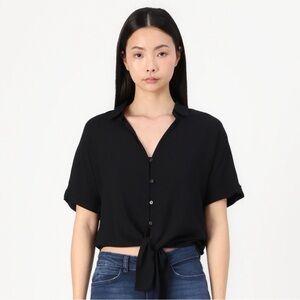 Rachel Zoe Black Tie-Front Button Down Shirt